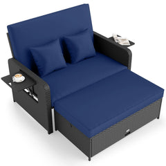 Tangkula Patio Rattan Daybed with 4 Level Adjustable Backrest
