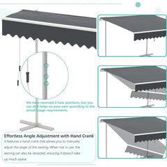 AECOJOY Free Standing Retractable Awning, 10'x8' Patio Awnings Outdoor Manual Sun Shade Shelter, Dark Grey