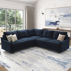 HONBAY Rivet Corner Sofa L - Shaped Sofa Couch Reversible 4 - Seater Couch for Living Room and Apartment, Dark Blue