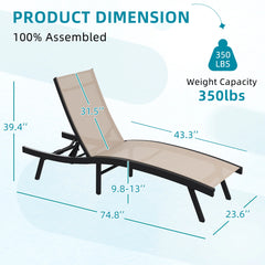 AECOJOY Outdoor Chaise Lounge, All Weather Pool Lounge Chairs Ergonomic Design (Beige, 2 PCs)