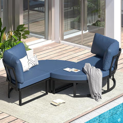 AECOJOY Patio Furniture Outdoor Round Daybed with Removable Cushions 4 Piece Sectional Sofa Patio Furniture Set, Dark Blue