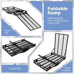 500 LBS Hitch Mount Cargo Carrier with Foldable Ramp, Heavy-Duty Mobility Scooter Wheelchair Carrier for SUV Cars with Stabilizer & 2 Tie-Down Straps