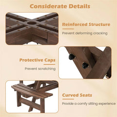 8-Person Round Wood Picnic Table Set with 4 Built-in Benches & 2" Umbrella Hole, Holds 2420 LBS, Outdoor Dining Table & Bench for Patio Garden