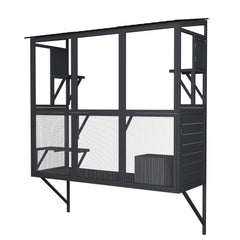 AECOJOY Catio Outdoor Cat Enclosure with Window Access, Large Window Catio Wood Cat House with 4 Platforms & 3 Doors