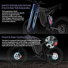6000W(Peak) Motor 60V/35ah Battery, Freego X2pro Electric Motorcycle for Adults, Electric Bike 50MPH/7 Speed Off Road Electric Bicycle, 19x2 Full Suspension/Four - Piston Hydraulic Brake UL2849MTB