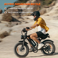 20" Fat Tire Electric Bike for Adults, 1500W Peak Adults Ebike, 48V 15ah Battery Electric Mountain Bike UL2849