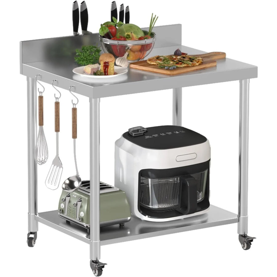 AECOJOY Stainless Steel Table 36"x30" with Backsplash and Knife Blocks Prep Tables for Commercial Kitchen