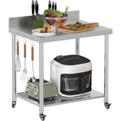 AECOJOY Stainless Steel Table 36"x30" with Backsplash and Knife Blocks Prep Tables for Commercial Kitchen