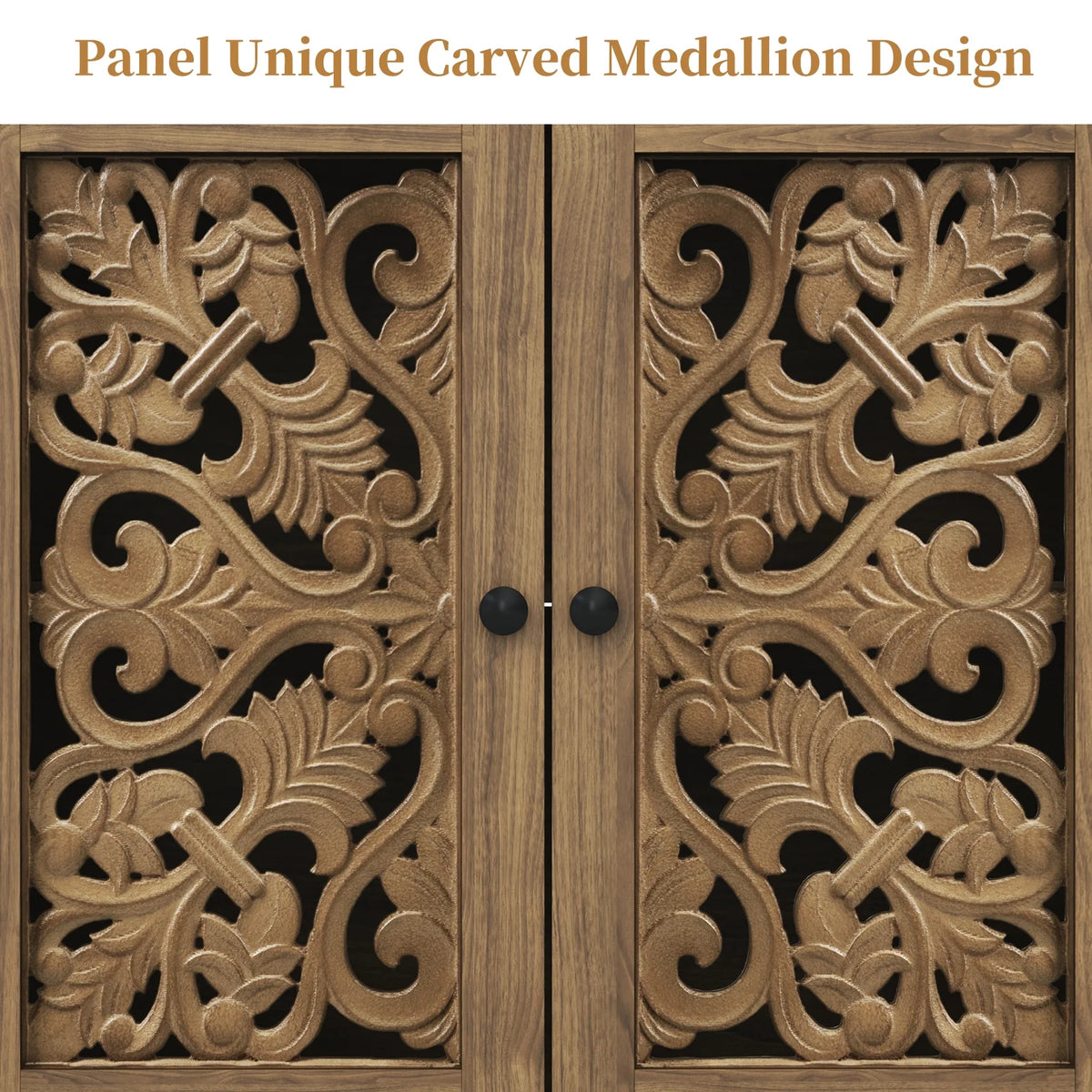HLR 48" Accent Cabinet with 4 Doors, Vintage Hollow Carving Storage Credenza, Sideboards and Buffets Cabinet for Living Room, Kitchen, Dining Room, Entryway