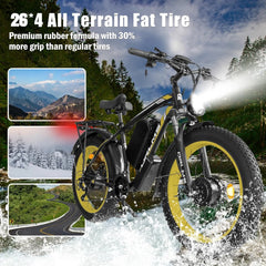 5000W (Peak) Electric - Bike for Adults, 60V 25AH Battery Electric Motorcycle, Dual - Motor - Ebike 50MPH Ebike, 26*4.0 Fat Tire Electric - Bicycle, AWD 21 - Speed Mountain Bike for All - Road UL 2849