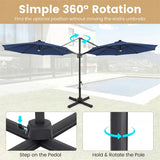 10FT Cantilever Patio Umbrella w/ 36 Solar LED Lights, 360° Rotation Offset Hanging Umbrella, Easy Tilt, 8 Sturdy Ribs, Sun Shade for Yard Pool