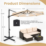 10FT Cantilever Patio Umbrella w/ 36 Solar LED Lights, 360° Rotation Offset Hanging Umbrella, Easy Tilt, 8 Sturdy Ribs, Sun Shade for Yard Pool