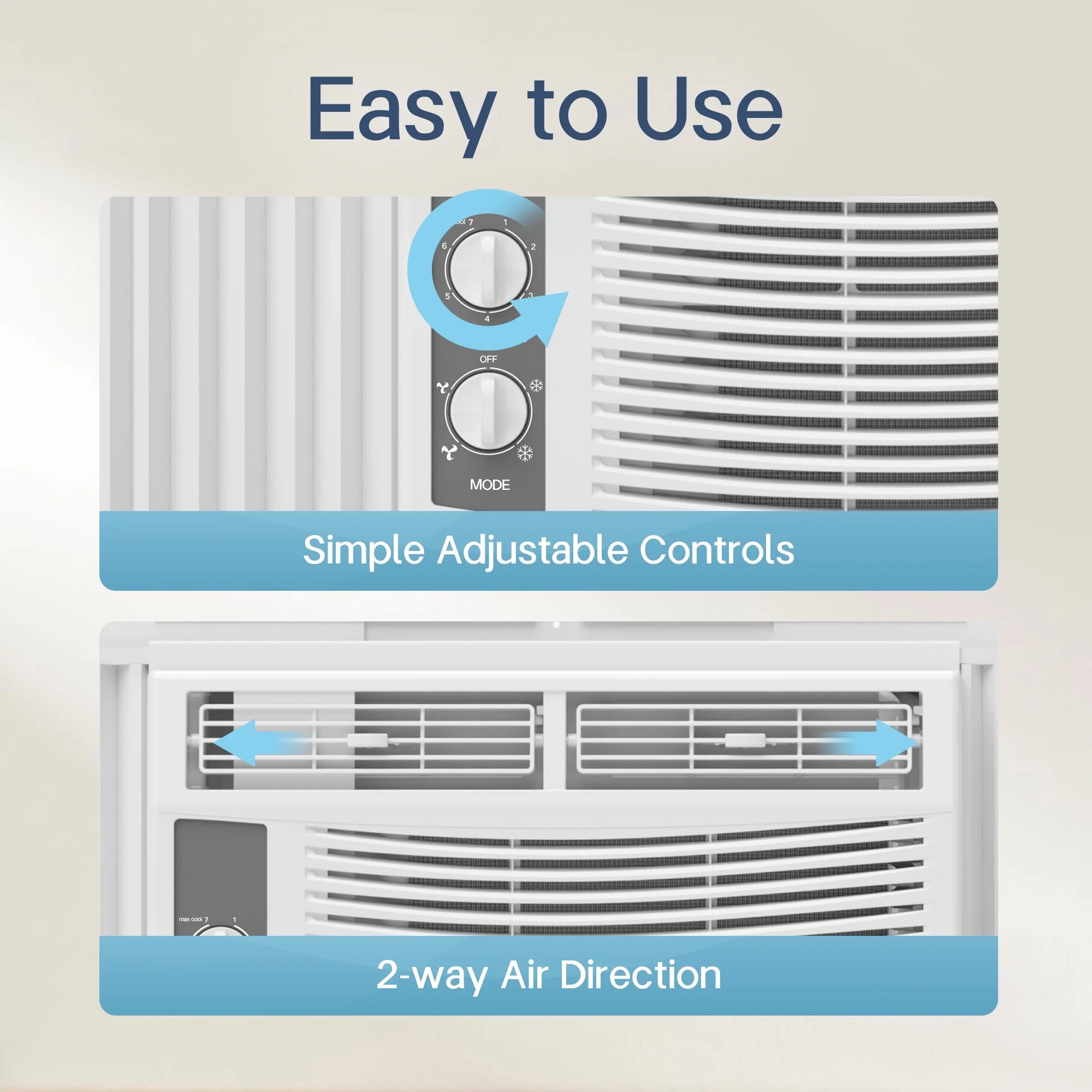 5000 BTU Window Air Conditioner Easy Cool - Capable of Cooling up to 150 Sq Ft. 2 Fan Speeds, 4 - Way Air Direction, Mechanical Control, Filter, for Small Room Air Conditioner, Small Ac Unit