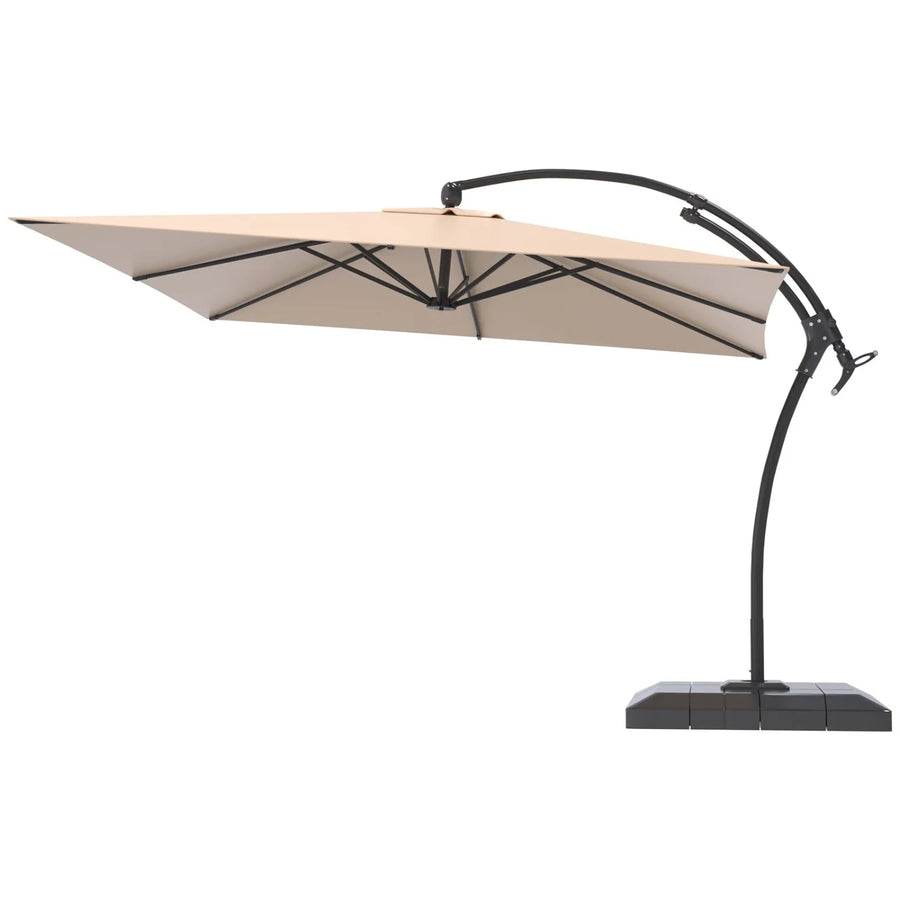 AECOJOY 10x10 FT Cantilever Patio Umbrella with Base, Aluminum Offset Umbrella with 360° Rotation