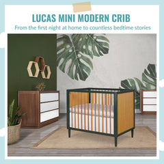 Dream on Me Lucas Mini Modern Crib with Rounded Spindles I Convertible Crib I Mid - Century Meets Modern I Portable Crib