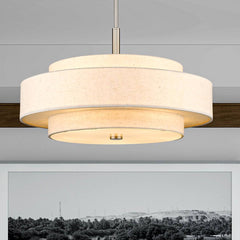 Arnob 5 - Light Shaded Drum Chandelier Lark Manor Finish: Brushed Nickel, Shade Color: Oatmeal