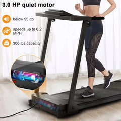 300 lb Portable Folding Treadmill, 3.0 HP Foldable Compact Treadmill for Home Office, Walking Running Treadmill with LED Display for Exercise