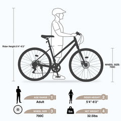 Outdoor Bike 7 Speed Hybrid Bike Disc Brake 700C Road Bike for Men Women'S City Bicycle, Mountain Bike for Outdoor