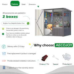 AECOJOY 5x5 FT Storage Shed, Metal Sheds & Outdoor Storage with Lockable Doors and Ventilated Mesh, Utility Garden Tool Shed
