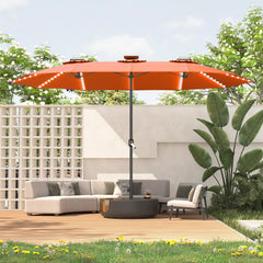 AECOJOY 15ft Patio Double-Sided Umbrella, 156 PCS Solar LED Light Outdoor Large Umbrella, Orange