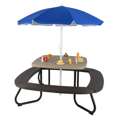 8-Person Kids Picnic Table Bench Set with Removable & Foldable Umbrella, Toddler Outdoor HDPE Activity Table and Chair Set for Backyard Patio