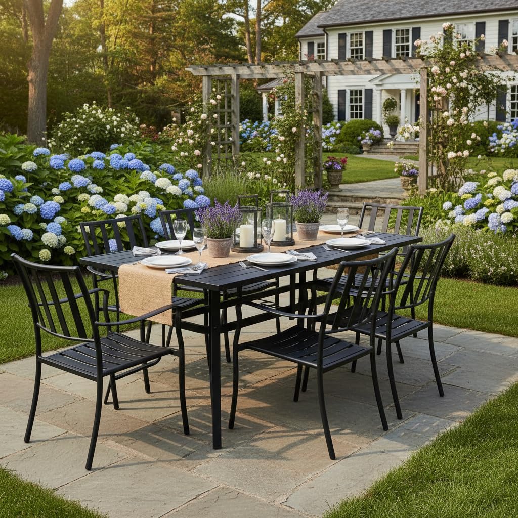 Tangkula 66" x 33" Metal Patio Dining Table for 6