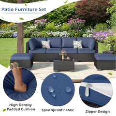 AECOJOY 7 Piece Outdoor Patio Furniture Set, Black & Navy