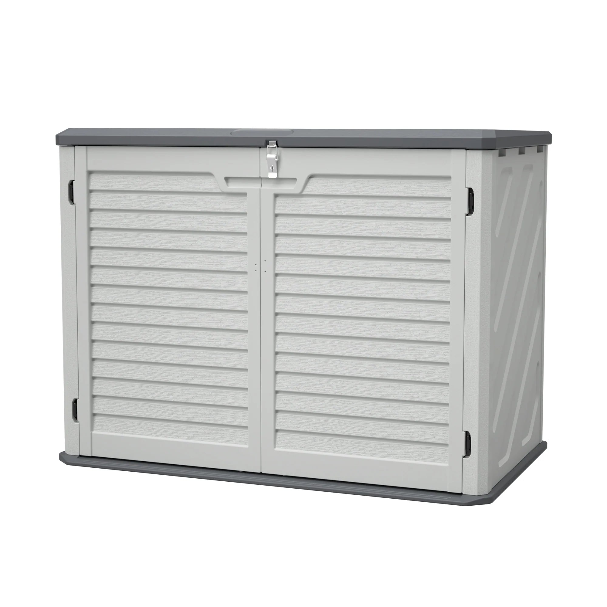 AECOJOY Horizontal Storage Shed with Removable Shelf, Lockable Outdoor Storage Cabinet – 28 Cu.ft, Ivory White