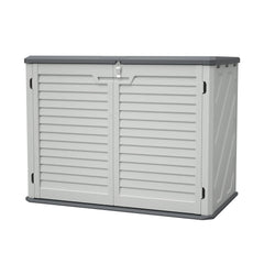 AECOJOY Horizontal Storage Shed with Removable Shelf, Lockable Outdoor Storage Cabinet – 28 Cu.ft, Ivory White