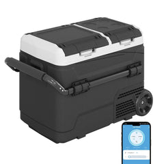 DISHUP 12V Portable Car Refrigerator, 53QT(50 L) Electric Cooler with Dual Zone, DC & AC, Ideal for RV, Camping, Travel, Truck