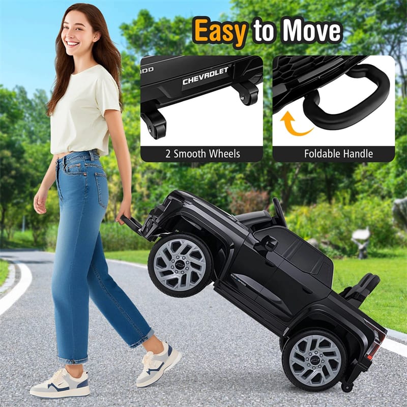 12V Licensed Chevrolet Ride On Truck Car Kids Electric Vehicle with Remote Control, Rear Storage, Lights, Music & Spring Suspension for Ages 3+