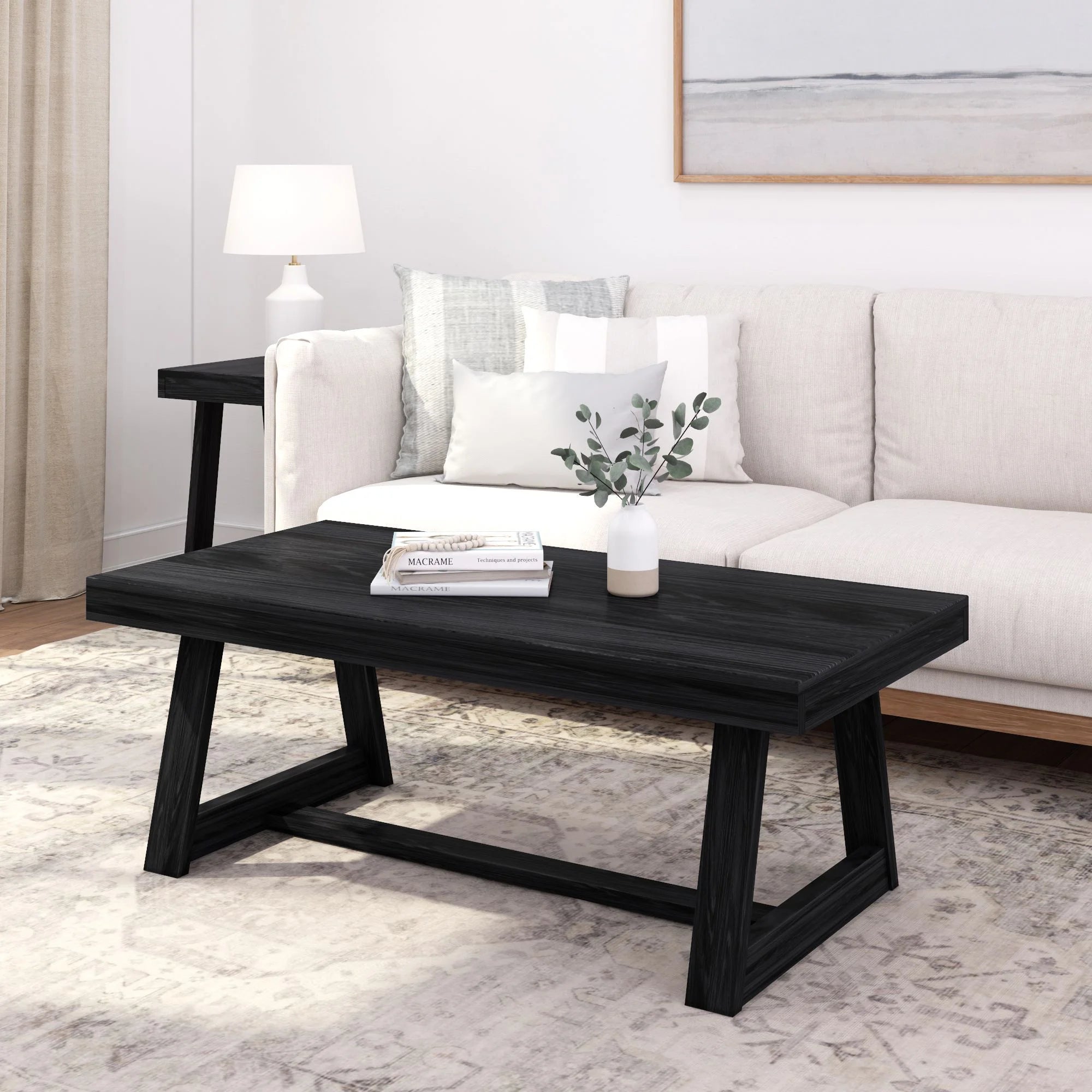Plank+Beam Farmhouse Coffee Table, 48" Solid Wood Tables for Living Room, Rectangular Center Table