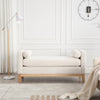 53.5"w Elegant Upholstered Bench with Wood Legs & Round Pillows, Comfy Boucle Fabric Footrest with Arms, Entryway Bench for End of Bed, Bedroom and Living Room, Ivory