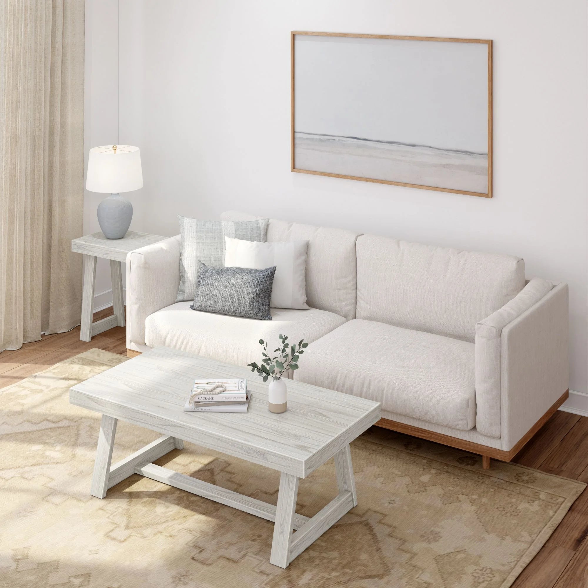 Plank+Beam Farmhouse Coffee Table, 48" Solid Wood Tables for Living Room, Rectangular Center Table