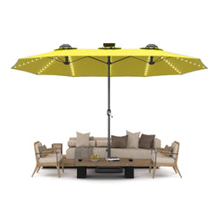 AECOJOY 15ft Patio Double-Sided Umbrella, 156 PCS Solar LED Light Outdoor Large Umbrella, Yellow
