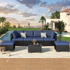 AECOJOY 7 Piece Outdoor Patio Furniture Set, Black & Navy