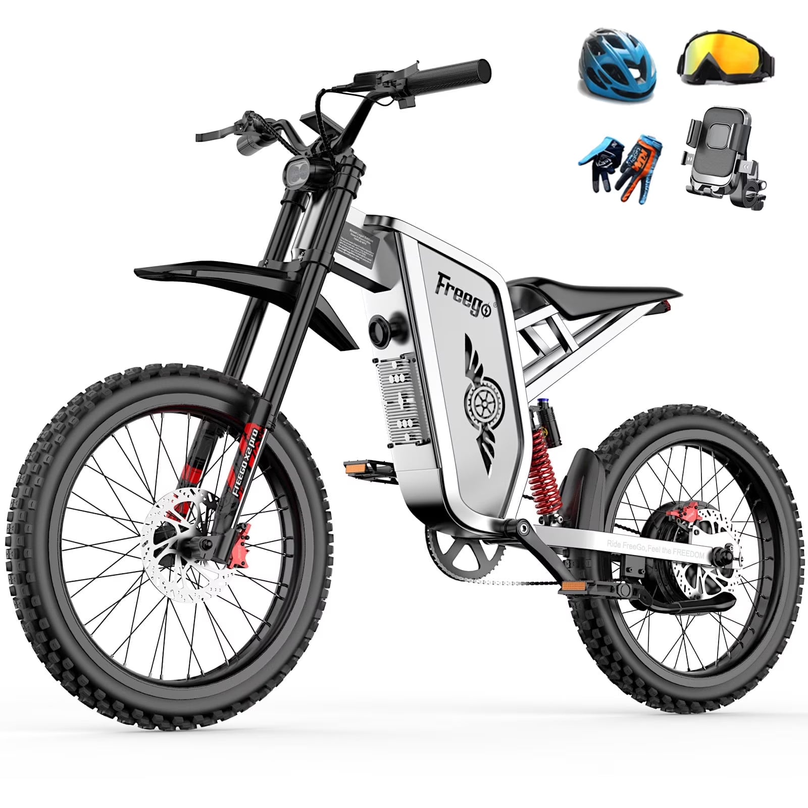 6000W(Peak) Motor 60V/35ah Battery, Freego X2pro Electric Motorcycle for Adults, Electric Bike 50MPH/7 Speed Off Road Electric Bicycle, 19x2 Full Suspension/Four - Piston Hydraulic Brake UL2849MTB