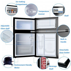Costway Refrigerator Small Freezer Cooler Fridge Compact 3.2 cu ft. Unit, Grey