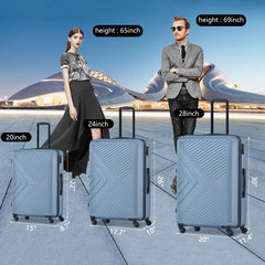 3 Piece Blue Luggage Travel Set, 20" 24" 28" Carry on Luggage with Spinner Wheels, Lightweight Hard Case Luggage Travel Suitcase Christmas Gifts for Business Trip Holiday Travel Cruise