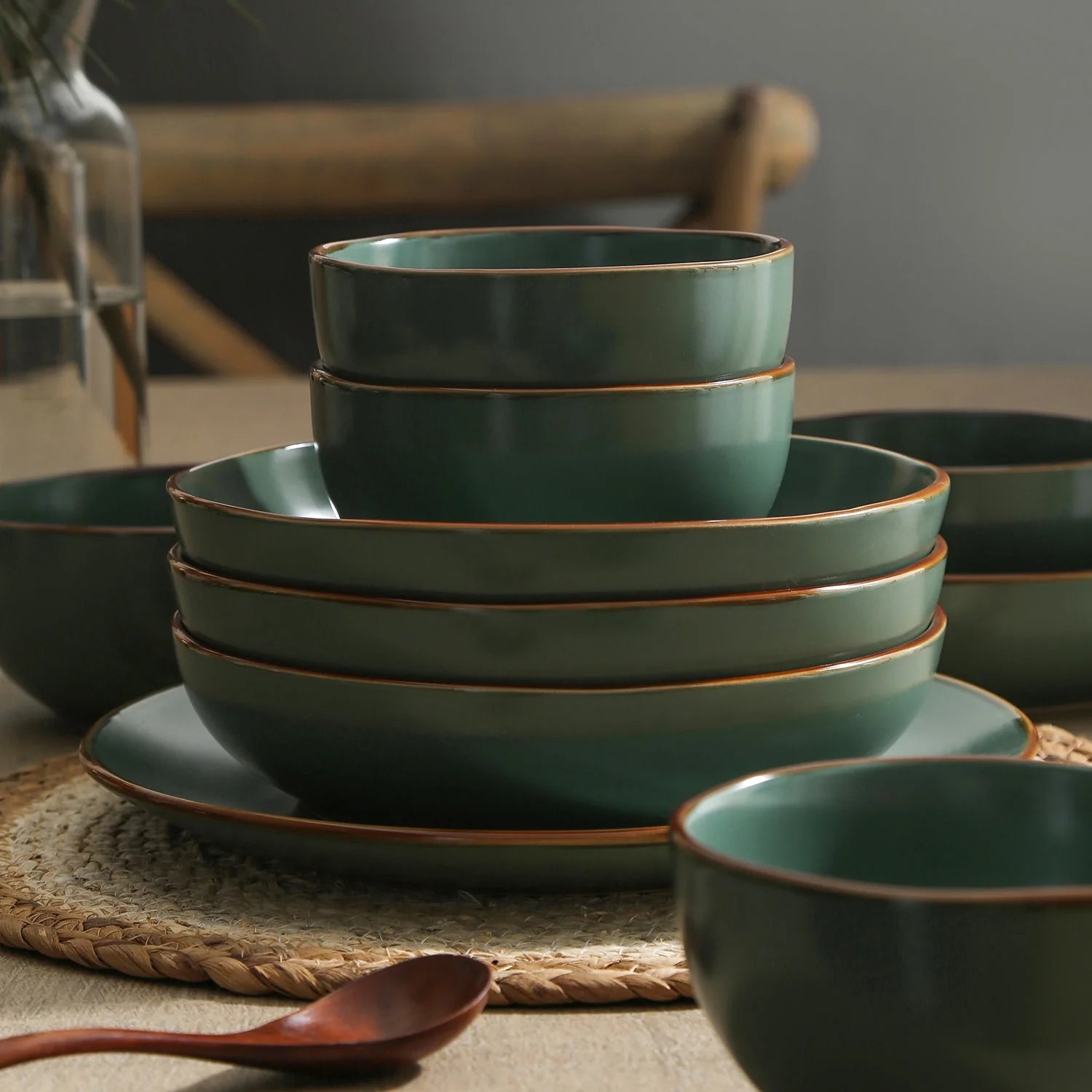 Stone + Lain Brasa Stoneware Collection Dinnerware Set, 32 - Piece Service for 8, Blue