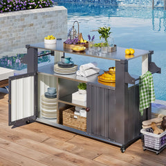 AECOJOY Outdoor Grill Table Cart with Storage Cabinet, Dark Grey