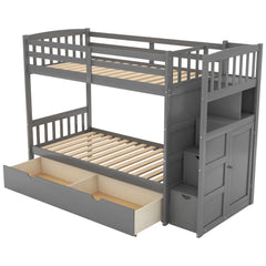 AECOJOY Twin over Full/Twin Convertible Bunk Bed with Storage Shelves and Drawers, Grey