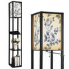 Floor Lamp with Shelves, Modern Dimmable Standing Lamp Floral Corner Display Bookshelf Lamp with 2 USB & 1 Power Outlet for Living Room & Bedroom