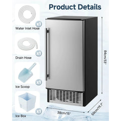AECOJOY 15''W Commercial Ice Maker 100 lbs/24H, Stainless Steel Under Counter Ice Machine with 30 lbs Storage Bin