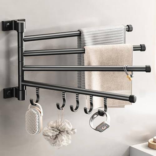 EAQ Towel Rack, Swivel Towel Rack Wall mounted?space Saving Towel holder?aviation Aluminium Towel Bar for Bathroom with Hooks