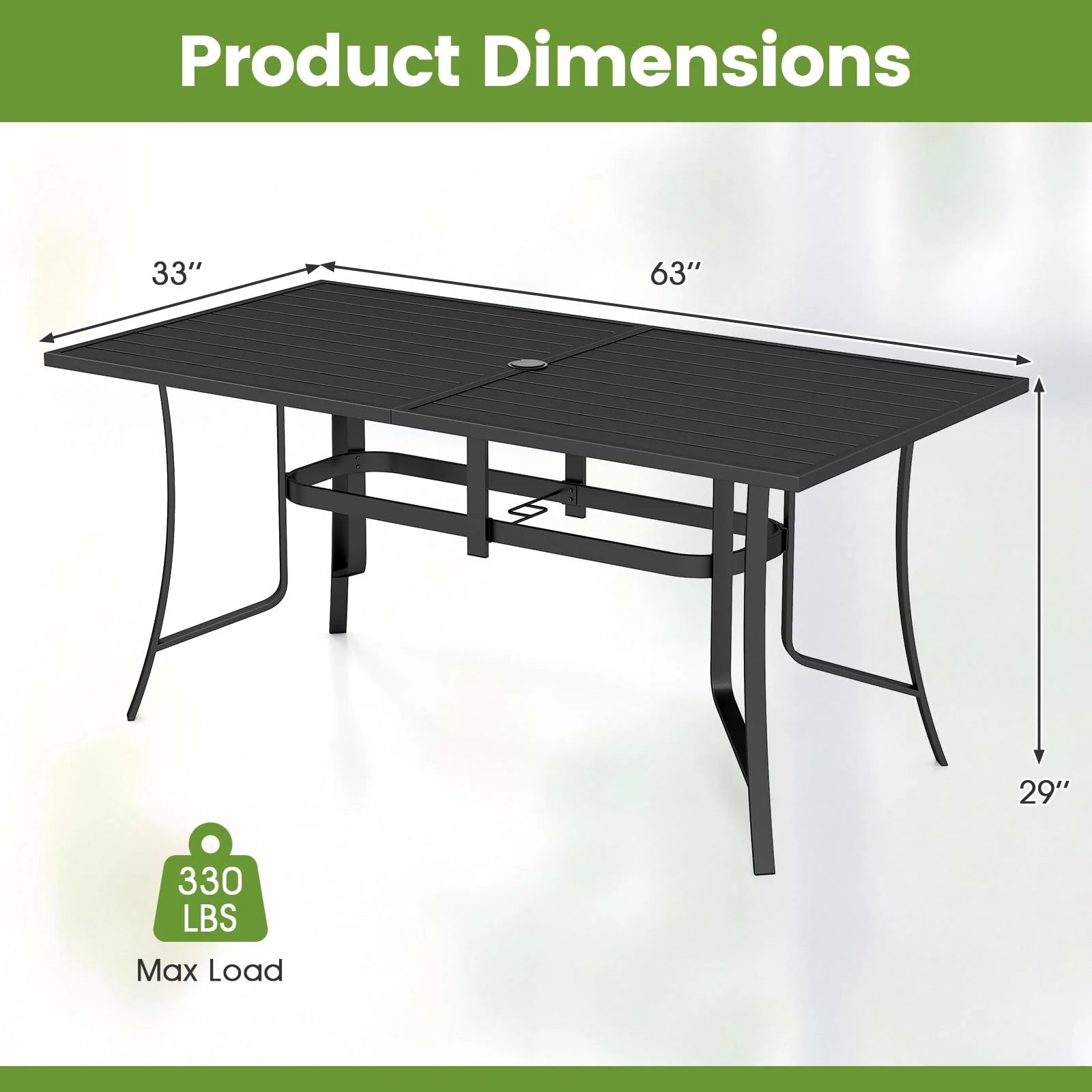 Tangkula 66" x 33" Metal Patio Dining Table for 6