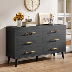 Bedroom Set - Includes Full Size Bed Frame (Dark Gray), Nightstands, 5 - Drawer Dresser & Double Wide 6 - Drawer Dresser - Modern Storage Solution for Stylish Home Decor, Black