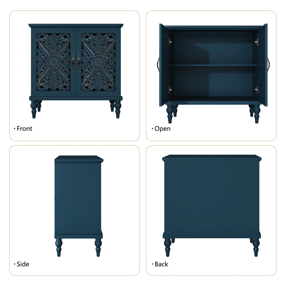 HLR 48" Accent Cabinet with 4 Doors, Vintage Hollow Carving Storage Credenza, Sideboards and Buffets Cabinet for Living Room, Kitchen, Dining Room, Entryway