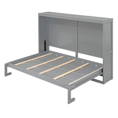 Harper & Bright Designs Full Size Murphy Bed Space - Saving Foldable Wooden Wall Bed with a Shelf for Guest Room Home Office, Gray