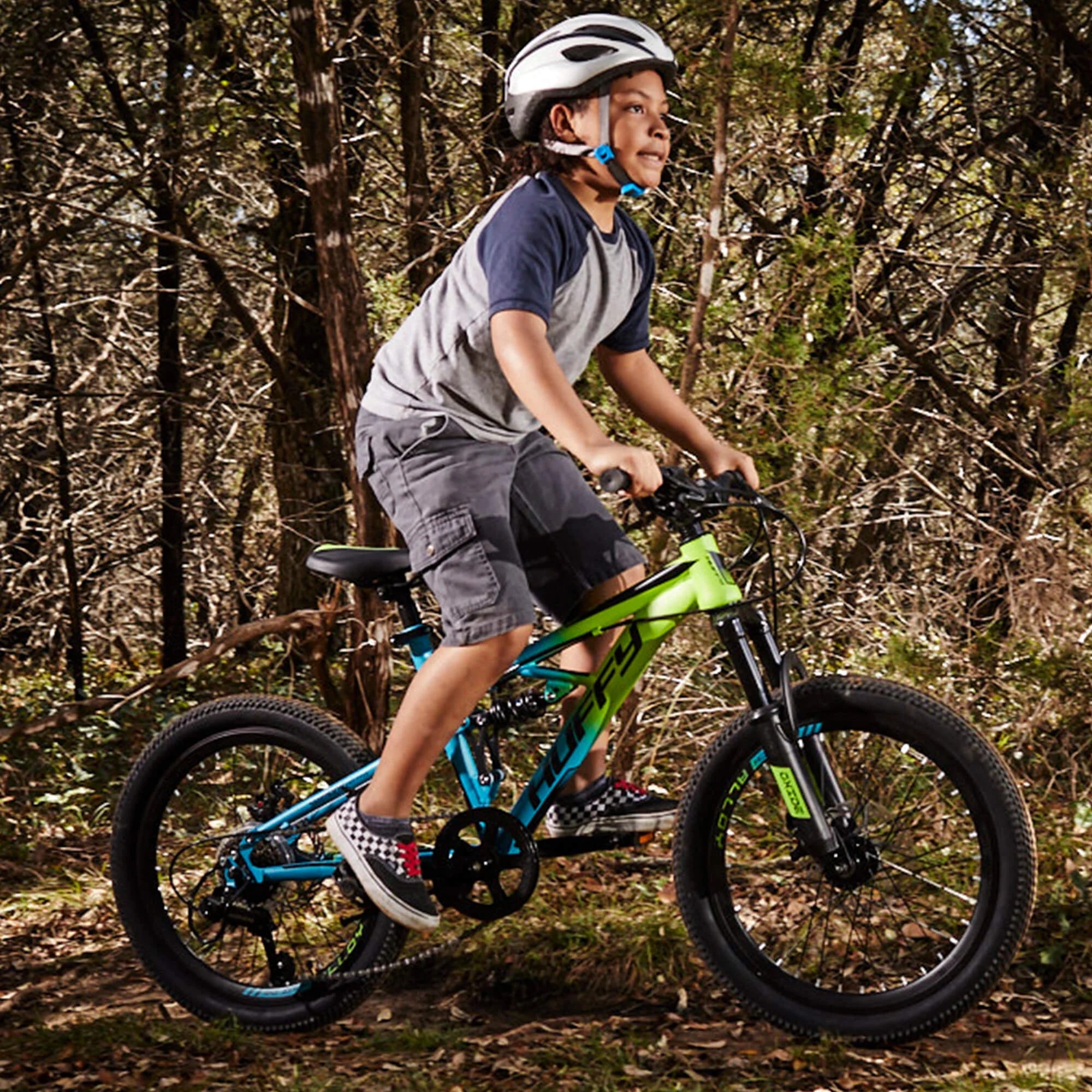 20 - Inch Oxide Boys Mountain Bike for Kids, Lime / Blue